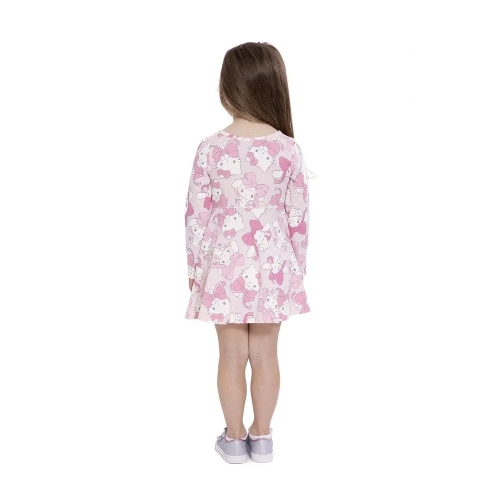 Hello Kitty and Friends Girls Pink Print Dress with Long Sleeve Size 4T NWT